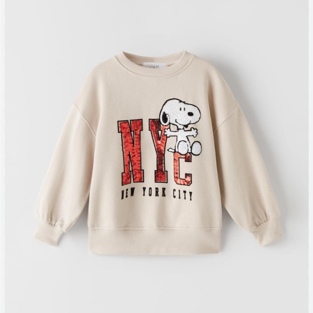 Zara Kids Snoopy Sequin NYC New York City Peanuts Sweatshirt - Sz 9-10 Large